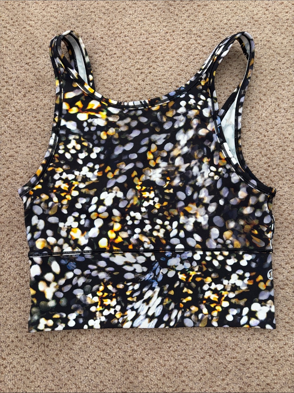 lululemon athletica Black Multi-Spot Cropped Tank with Gold Accents